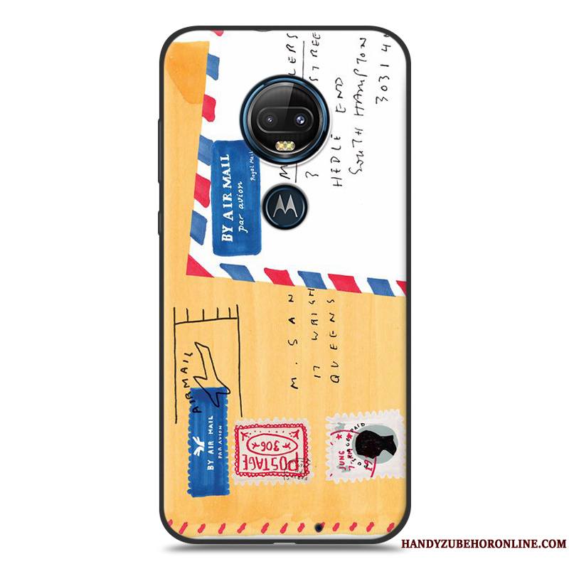 Moto G7 Plus Coque Délavé En Daim Tout Compris Fluide Doux Peinture Silicone Noir Étui