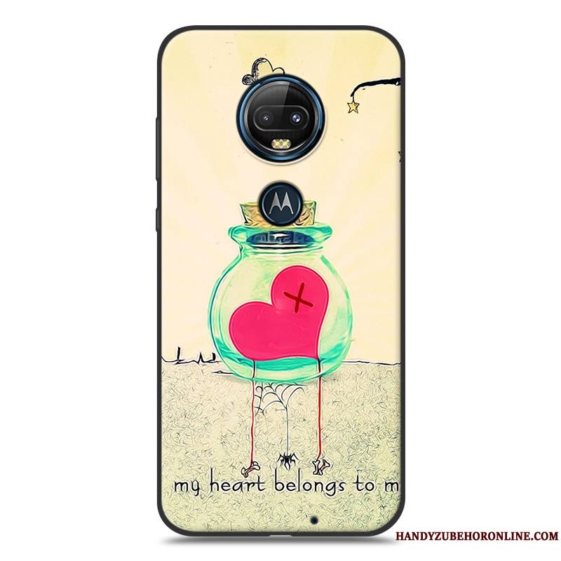 Moto G7 Plus Coque Délavé En Daim Tout Compris Fluide Doux Peinture Silicone Noir Étui