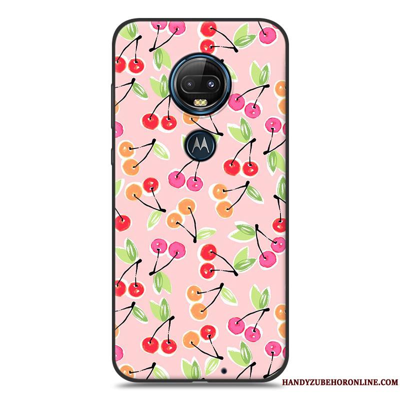 Moto G7 Plus Coque Délavé En Daim Tout Compris Fluide Doux Peinture Silicone Noir Étui