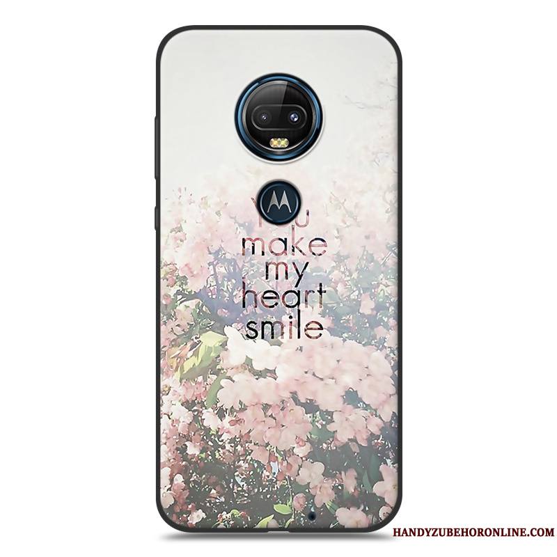 Moto G7 Plus Coque Délavé En Daim Tout Compris Fluide Doux Peinture Silicone Noir Étui