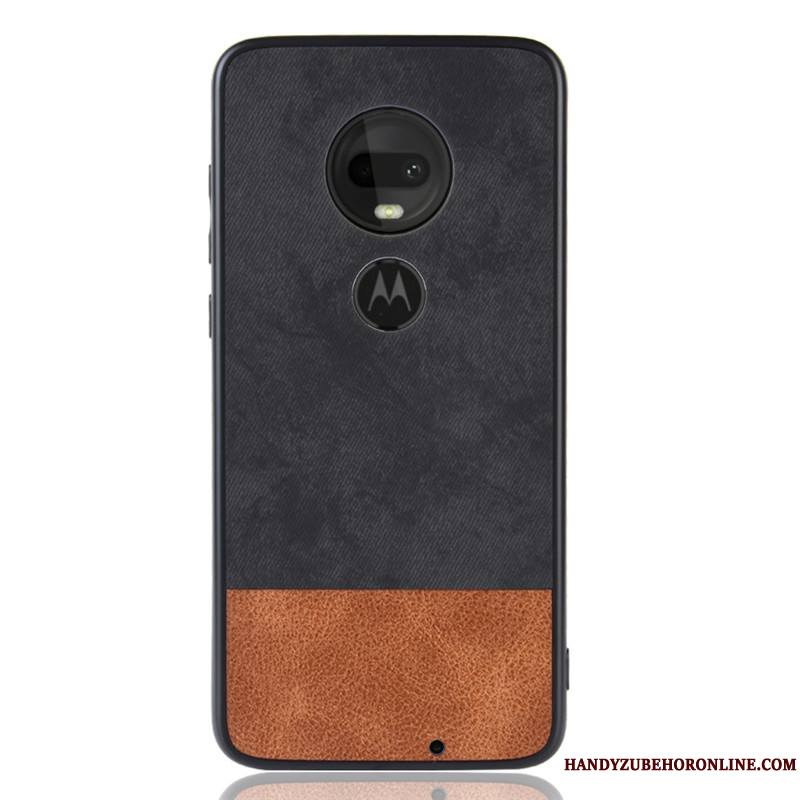 Moto G7 Plus Cuir Étui Tendance Gris Coque De Téléphone Couture Couleurs