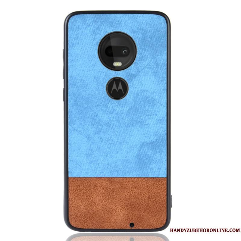 Moto G7 Plus Cuir Étui Tendance Gris Coque De Téléphone Couture Couleurs