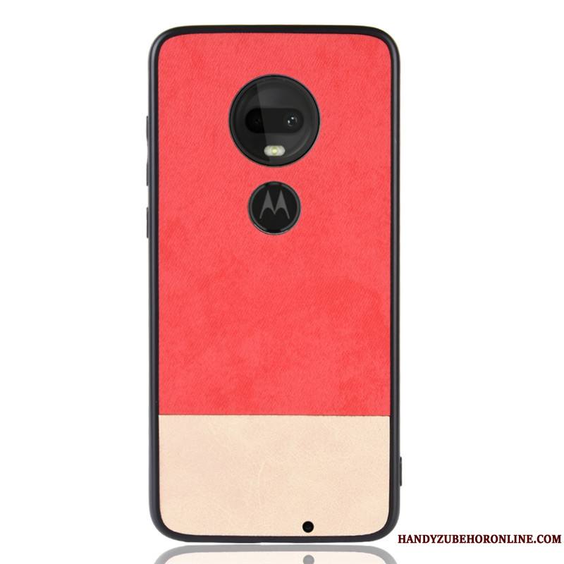 Moto G7 Plus Cuir Étui Tendance Gris Coque De Téléphone Couture Couleurs