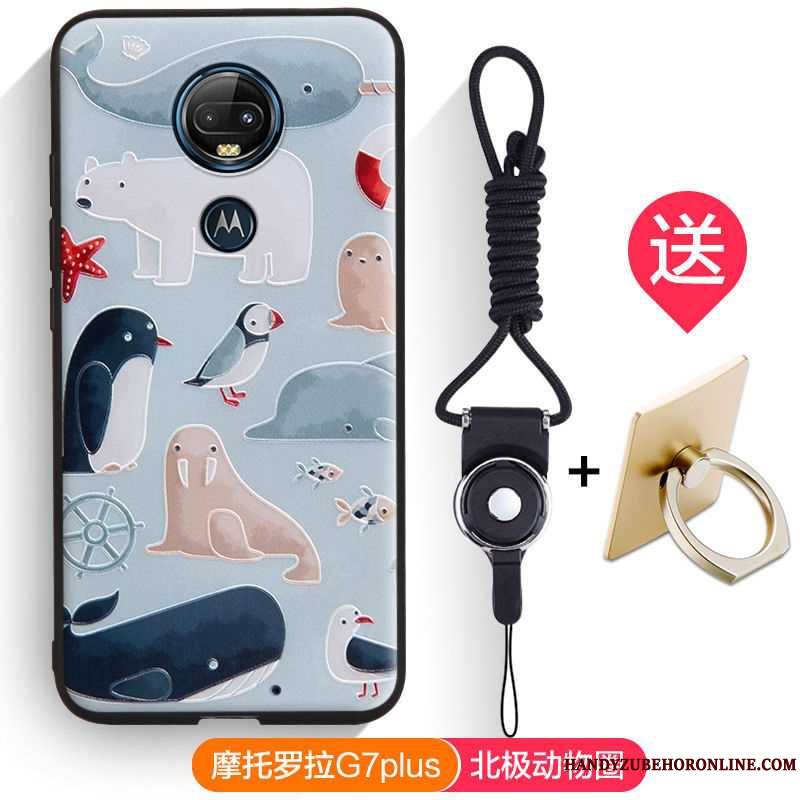 Moto G7 Plus Gaufrage Coque De Téléphone Dessin Animé Fluide Doux Blanc Silicone