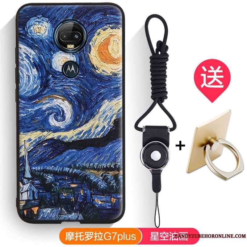 Moto G7 Plus Gaufrage Coque De Téléphone Dessin Animé Fluide Doux Blanc Silicone