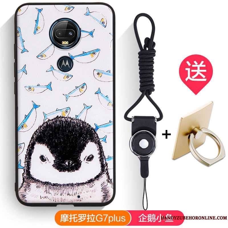 Moto G7 Plus Gaufrage Coque De Téléphone Dessin Animé Fluide Doux Blanc Silicone