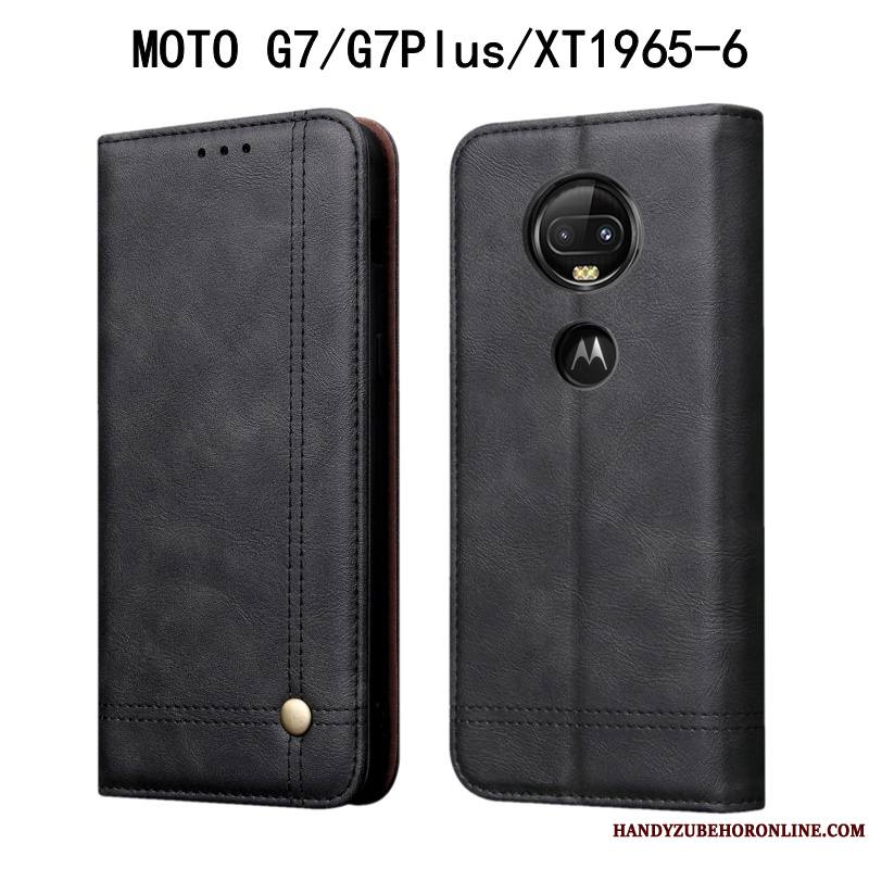 Moto G7 Plus Vintage Housse Coque De Téléphone Étui Étui En Cuir Rouge Protection