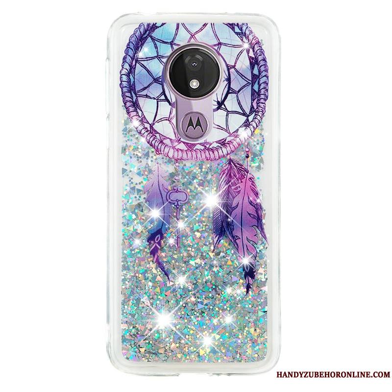 Moto G7 Power Créatif Quicksand Fluide Doux Coque Dessin Animé Vert Incassable