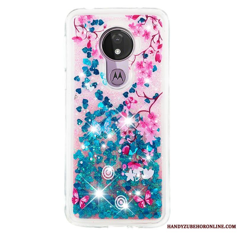 Moto G7 Power Créatif Quicksand Fluide Doux Coque Dessin Animé Vert Incassable