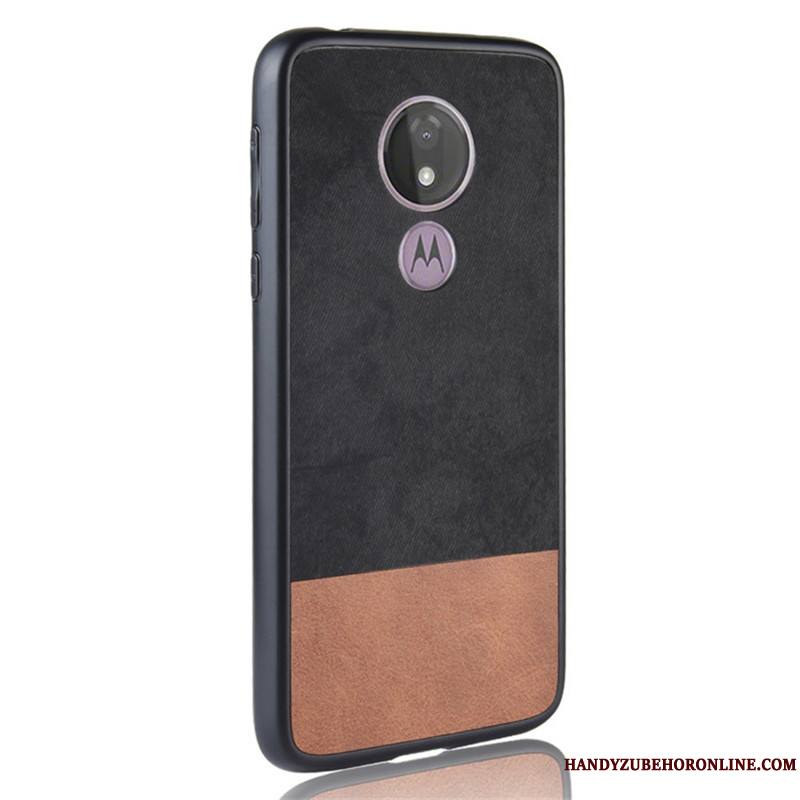 Moto G7 Power Protection Coque De Téléphone Étui Tout Compris Cuir Couture Couleurs Bleu