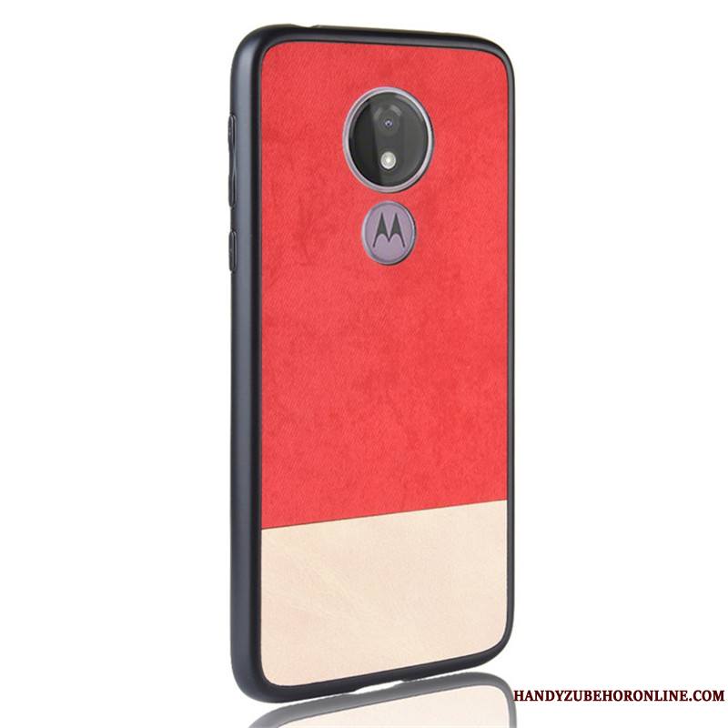 Moto G7 Power Protection Coque De Téléphone Étui Tout Compris Cuir Couture Couleurs Bleu