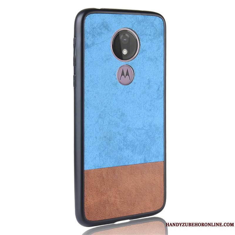 Moto G7 Power Protection Coque De Téléphone Étui Tout Compris Cuir Couture Couleurs Bleu