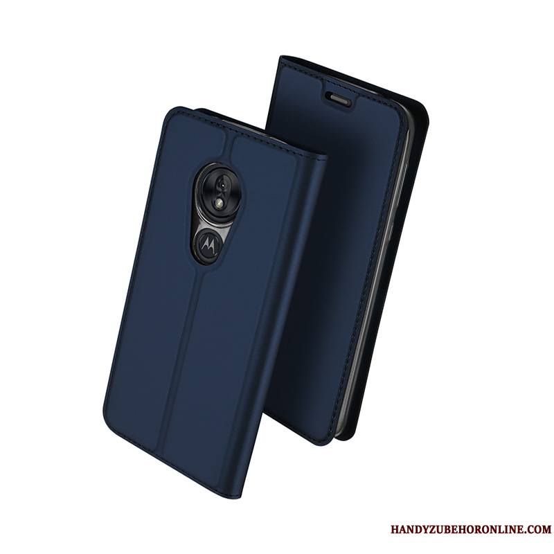 Moto G7 Power Étui Protection Coque De Téléphone Carte Incassable Couleur Unie Pu Cuir