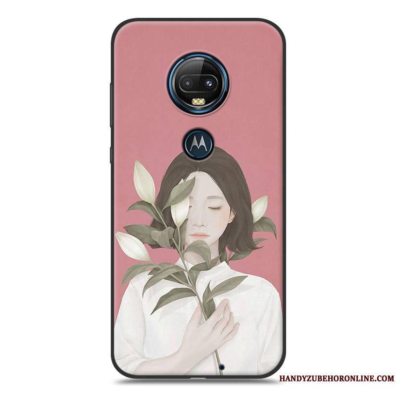 Moto G7 Rose Fluide Doux Étui Coque Vent Net Rouge De Téléphone