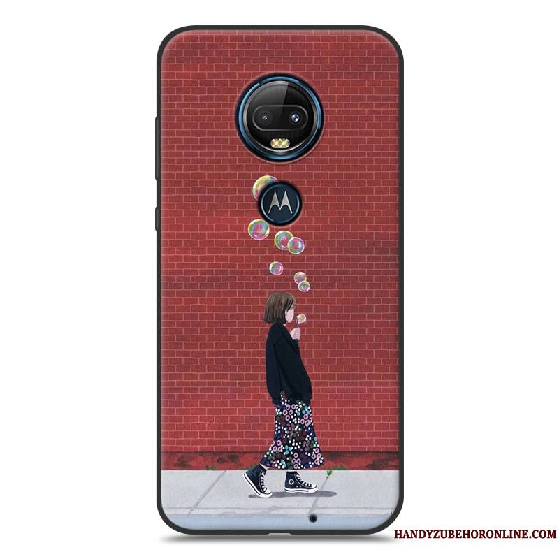 Moto G7 Rose Fluide Doux Étui Coque Vent Net Rouge De Téléphone