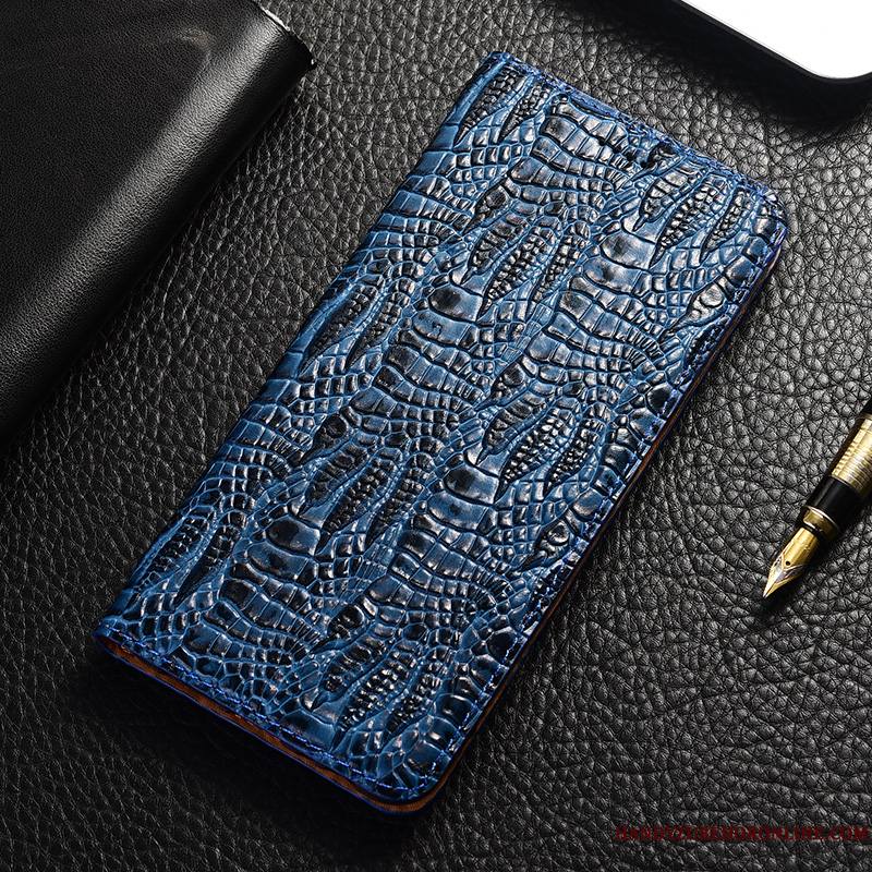 Moto G8 Bleu Housse Crocodile Tout Compris Étui Coque De Téléphone Cuir Véritable