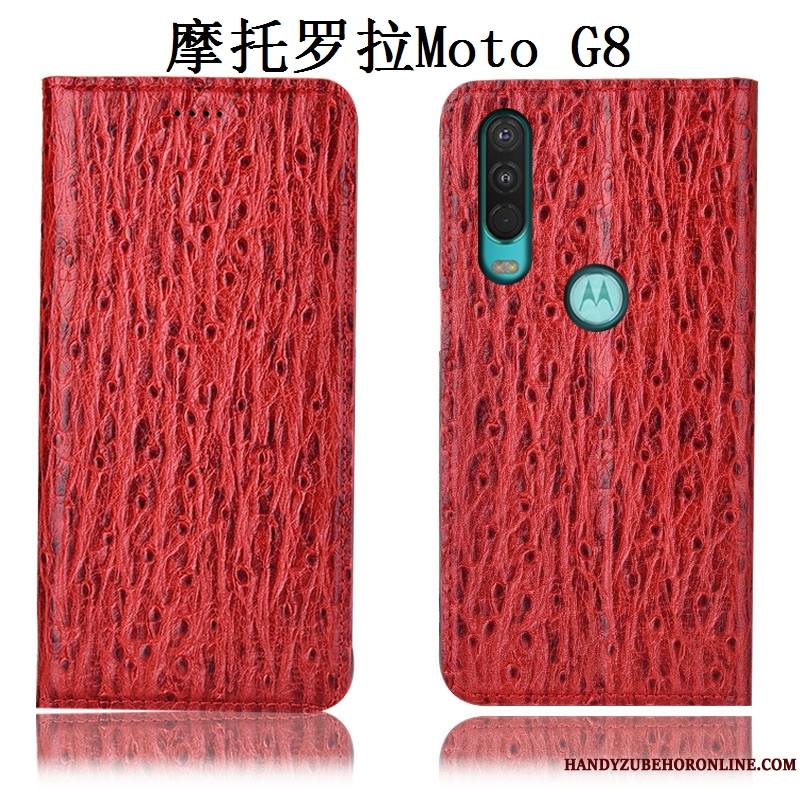 Moto G8 Coque De Téléphone Cuir Véritable Étui Protection Tout Compris Oiseau Incassable