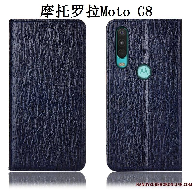 Moto G8 Coque De Téléphone Cuir Véritable Étui Protection Tout Compris Oiseau Incassable