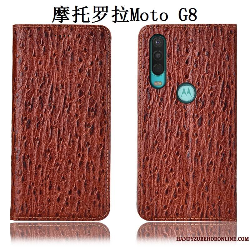 Moto G8 Coque De Téléphone Cuir Véritable Étui Protection Tout Compris Oiseau Incassable