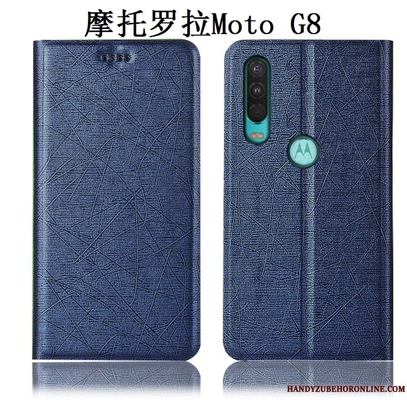 Moto G8 Coque Protection Étui Incassable Étui En Cuir Tout Compris Soie Or