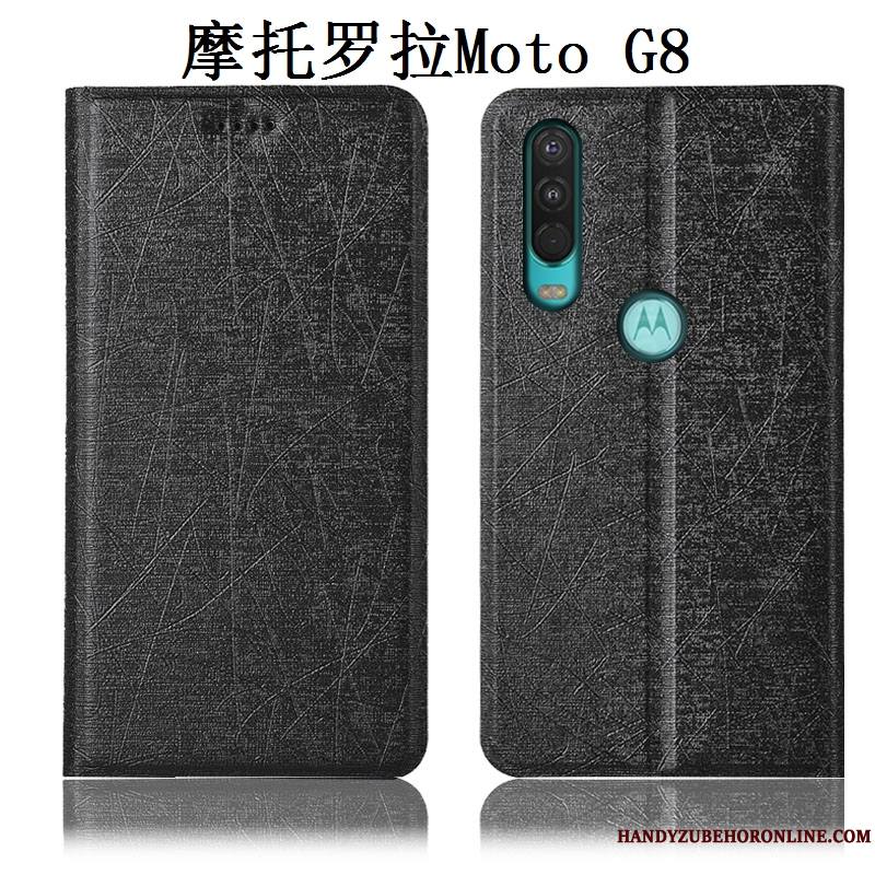 Moto G8 Coque Protection Étui Incassable Étui En Cuir Tout Compris Soie Or