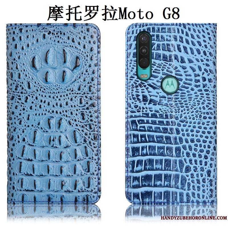 Moto G8 Cuir Véritable Coque De Téléphone Noir Étui En Cuir Incassable