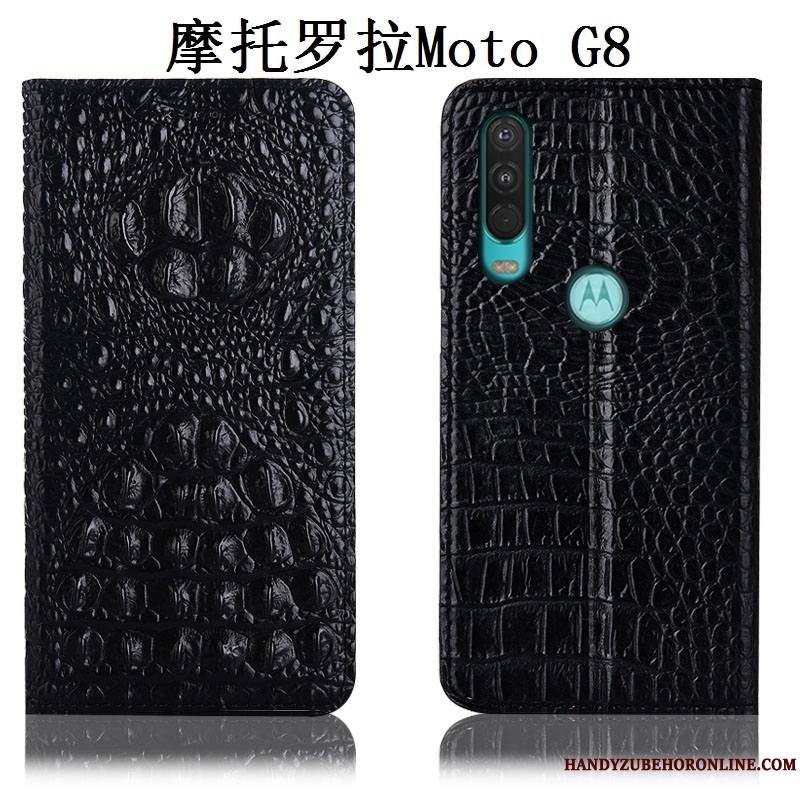 Moto G8 Cuir Véritable Coque De Téléphone Noir Étui En Cuir Incassable