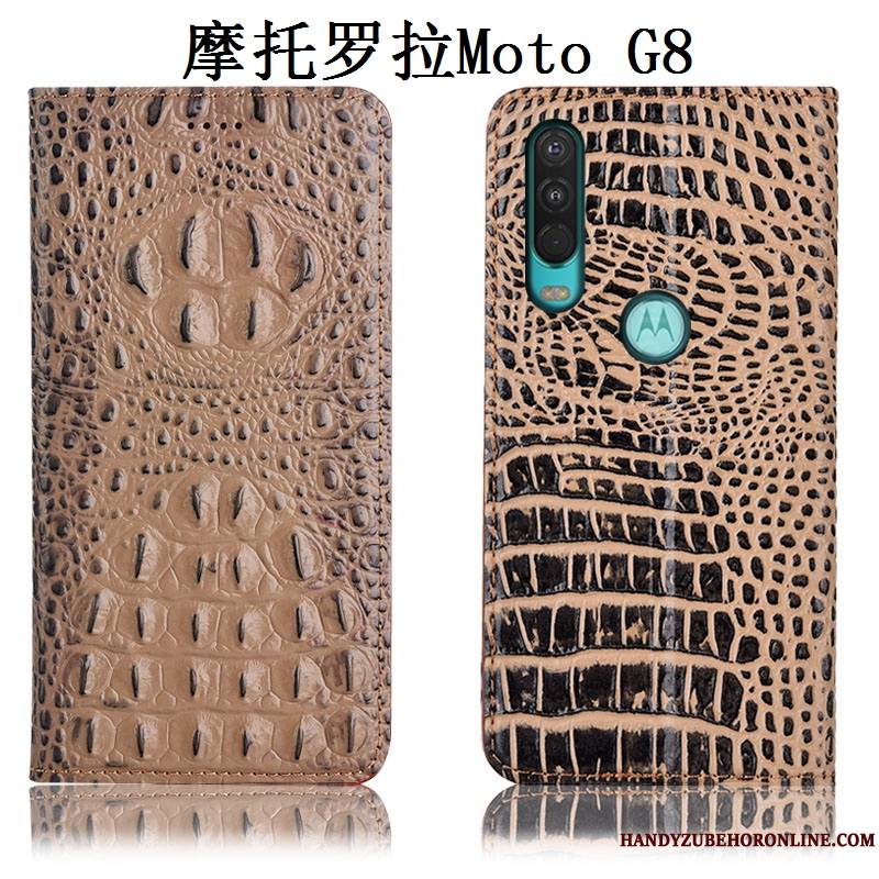 Moto G8 Cuir Véritable Coque De Téléphone Noir Étui En Cuir Incassable