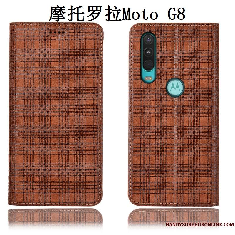 Moto G8 Housse Protection Velours Étui Coque De Téléphone Tout Compris Cuir Véritable