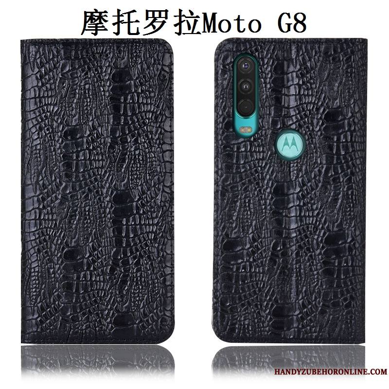 Moto G8 Incassable Bleu Cuir Véritable Coque De Téléphone Étui Protection Tout Compris