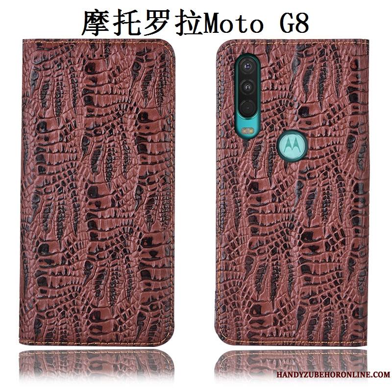 Moto G8 Incassable Bleu Cuir Véritable Coque De Téléphone Étui Protection Tout Compris