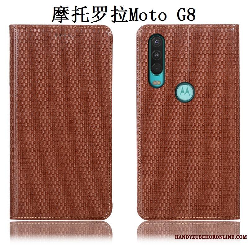 Moto G8 Marron Cuir Véritable Housse Protection Étui Coque De Téléphone Tout Compris