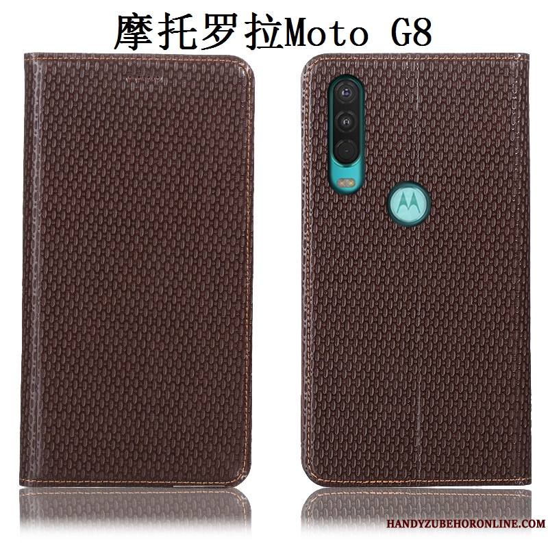 Moto G8 Marron Cuir Véritable Housse Protection Étui Coque De Téléphone Tout Compris