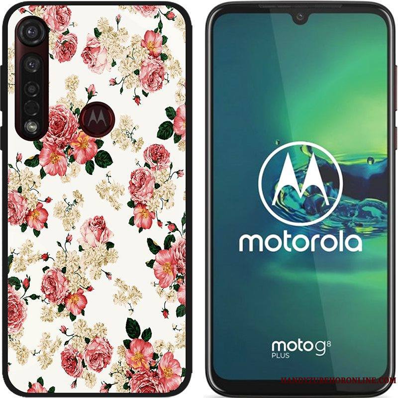 Moto G8 Plus Chaud Pu Tissu Délavé En Daim Coque Rose De Téléphone