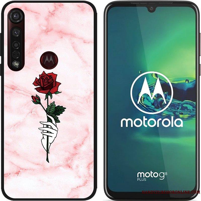 Moto G8 Plus Chaud Pu Tissu Délavé En Daim Coque Rose De Téléphone