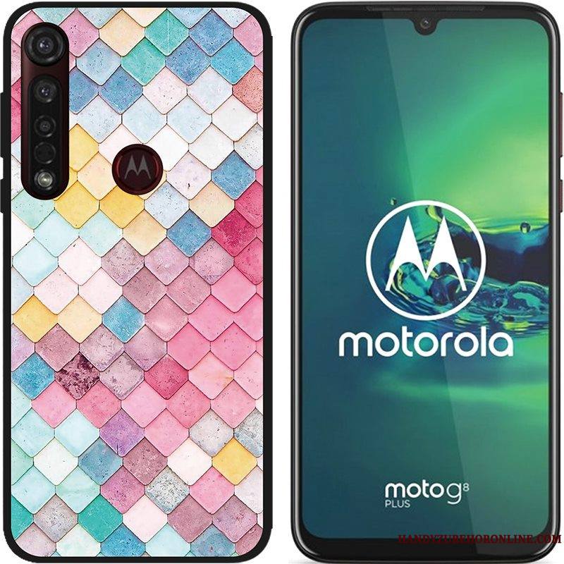 Moto G8 Plus Chaud Pu Tissu Délavé En Daim Coque Rose De Téléphone