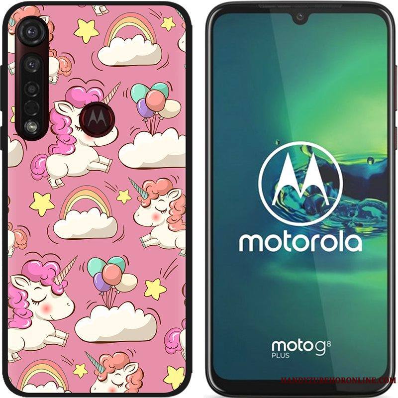 Moto G8 Plus Chaud Pu Tissu Délavé En Daim Coque Rose De Téléphone