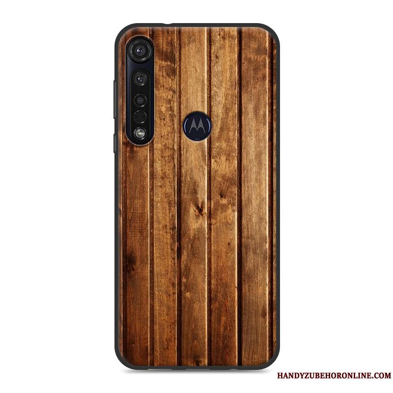 Moto G8 Plus Coque De Téléphone Délavé En Daim Simple En Silicone Grain De Bois Gris Vent