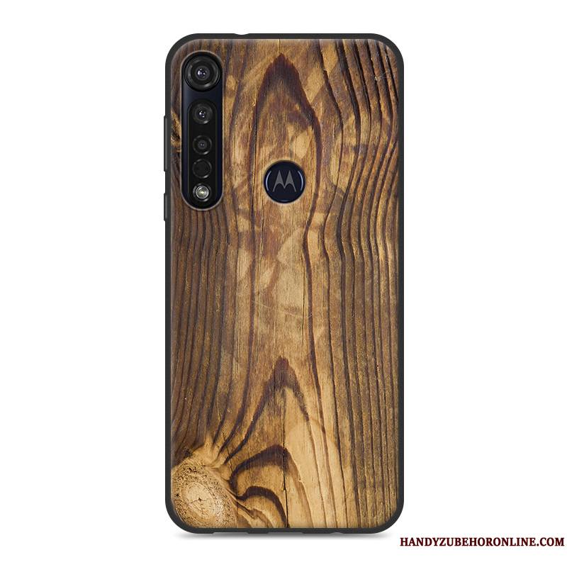 Moto G8 Plus Coque De Téléphone Délavé En Daim Simple En Silicone Grain De Bois Gris Vent