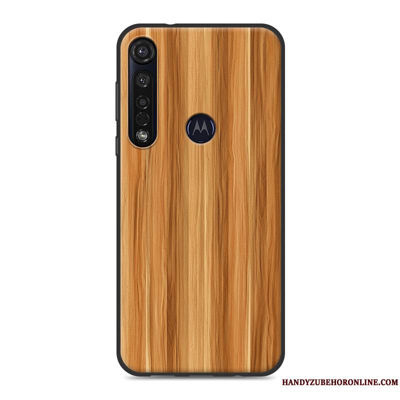 Moto G8 Plus Coque De Téléphone Délavé En Daim Simple En Silicone Grain De Bois Gris Vent