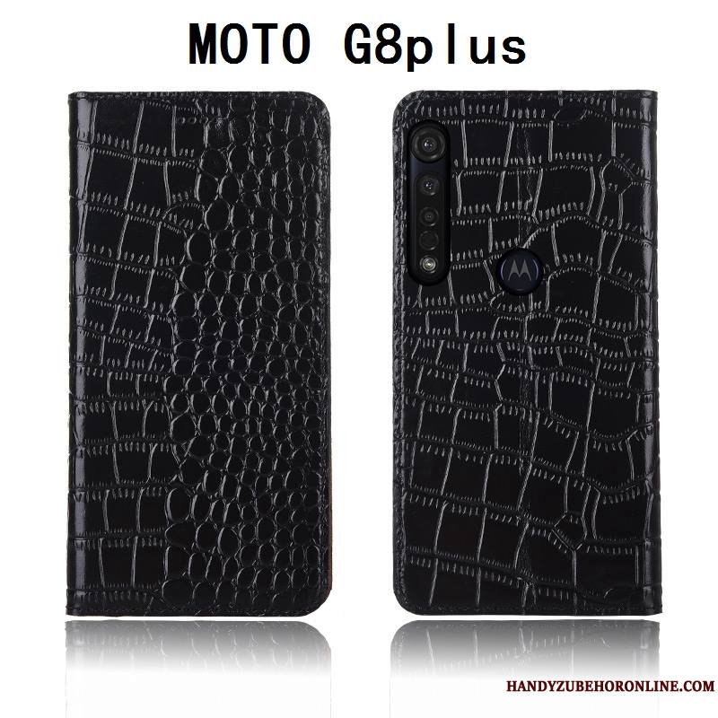 Moto G8 Plus Coque Silicone Protection Fluide Doux Cuir Véritable Étui En Cuir Clamshell Téléphone Portable