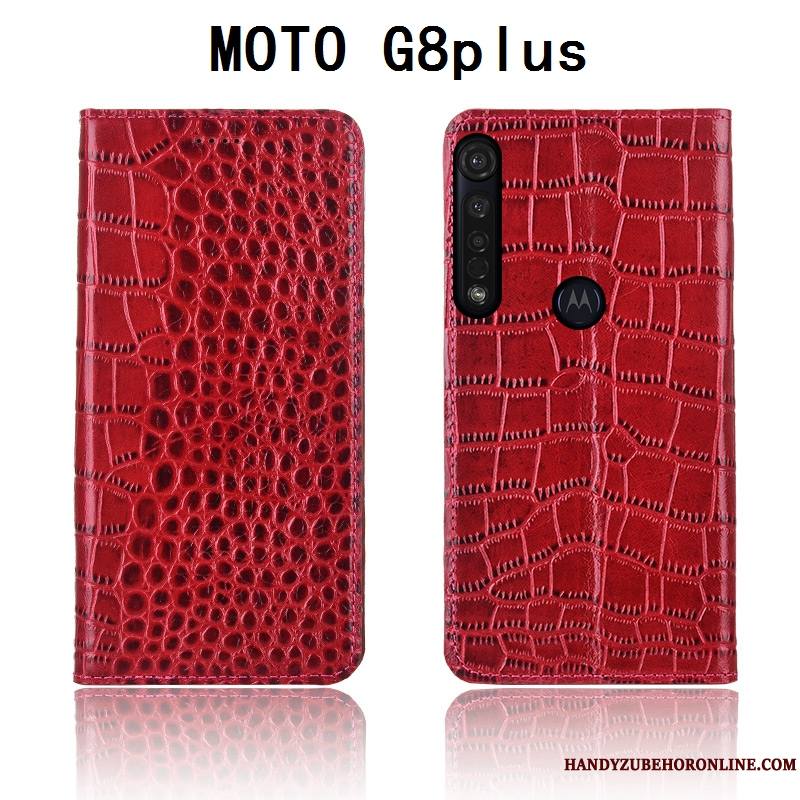 Moto G8 Plus Coque Silicone Protection Fluide Doux Cuir Véritable Étui En Cuir Clamshell Téléphone Portable