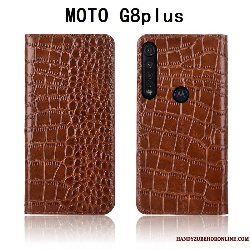 Moto G8 Plus Coque Silicone Protection Fluide Doux Cuir Véritable Étui En Cuir Clamshell Téléphone Portable