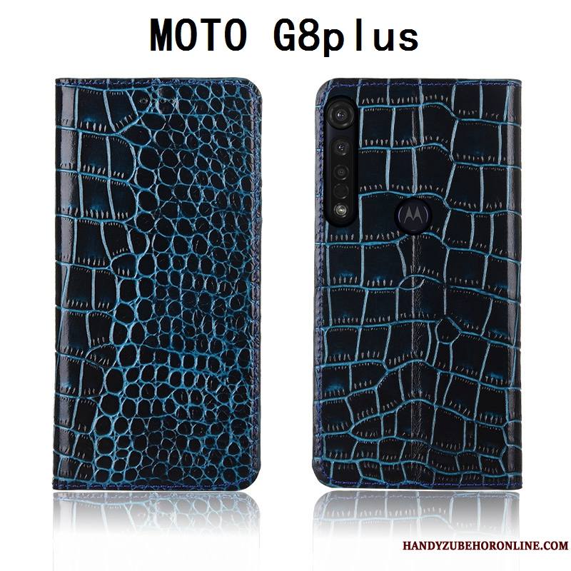 Moto G8 Plus Coque Silicone Protection Fluide Doux Cuir Véritable Étui En Cuir Clamshell Téléphone Portable