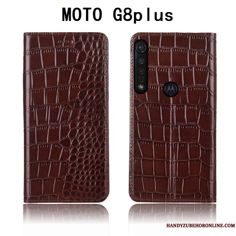 Moto G8 Plus Coque Silicone Protection Fluide Doux Cuir Véritable Étui En Cuir Clamshell Téléphone Portable