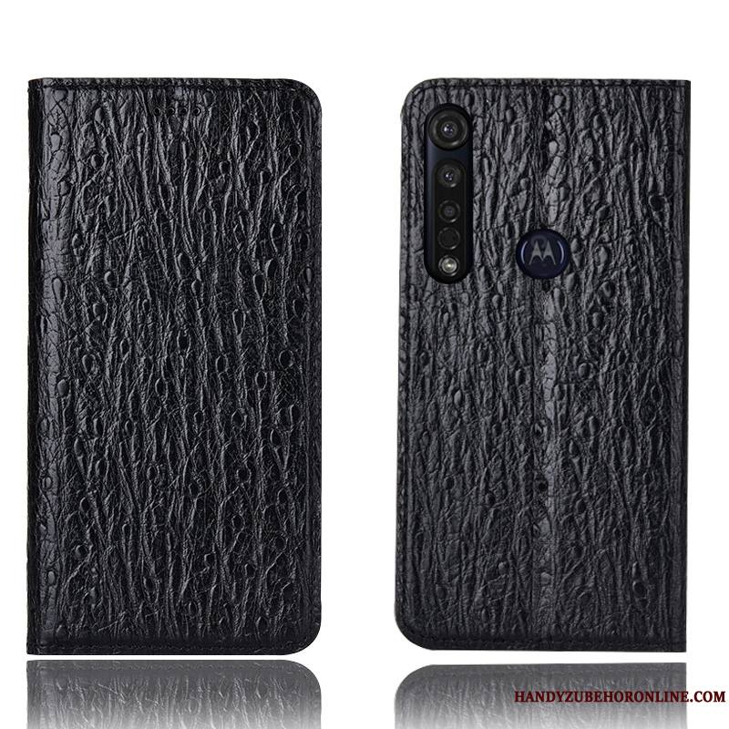 Moto G8 Plus Housse Modèle Fleurie Cuir Véritable Bleu Coque De Téléphone Oiseau Protection