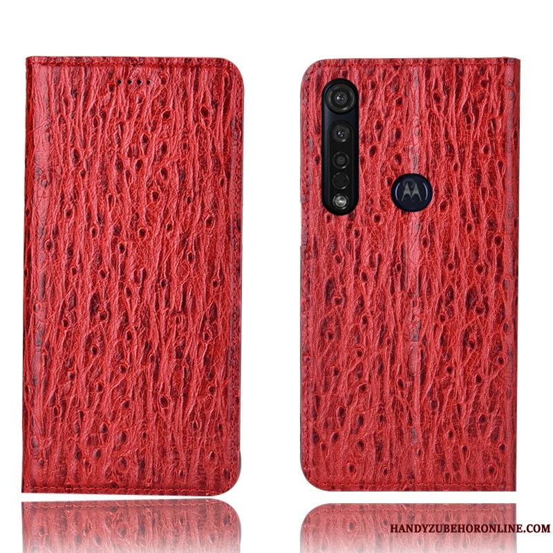 Moto G8 Plus Housse Modèle Fleurie Cuir Véritable Bleu Coque De Téléphone Oiseau Protection