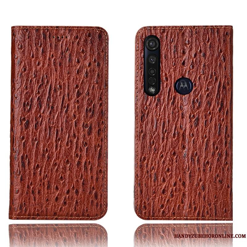 Moto G8 Plus Housse Modèle Fleurie Cuir Véritable Bleu Coque De Téléphone Oiseau Protection