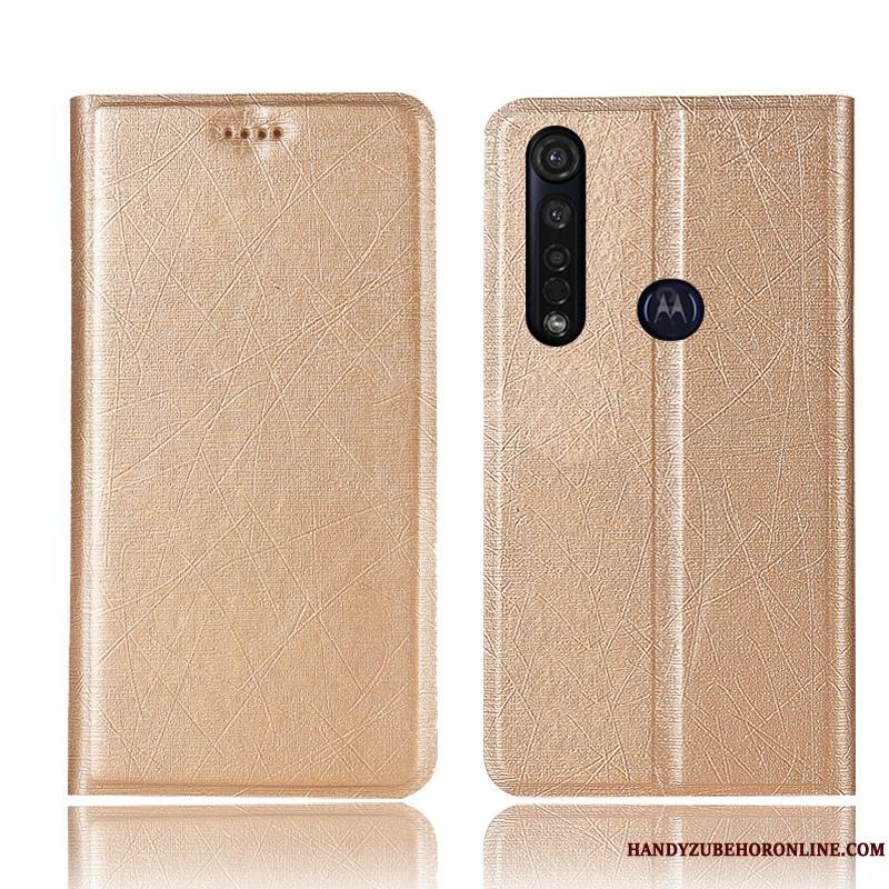 Moto G8 Plus Housse Modèle Fleurie Or Coque De Téléphone Soie Étui En Cuir Incassable