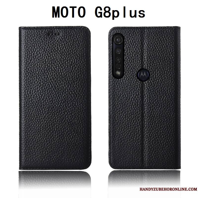 Moto G8 Plus Incassable Coque De Téléphone Cuir Véritable Litchi Nouveau Fluide Doux Protection